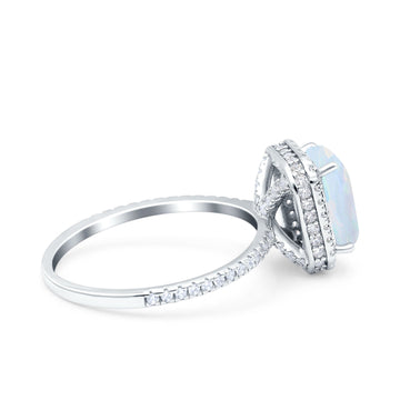 Emerald Cut Art Deco Wedding Ring Lab Created White Opal 925 Sterling Silver